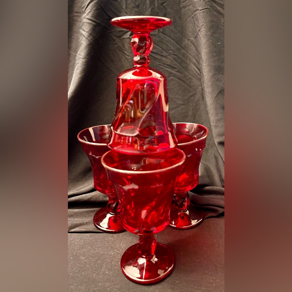 Fostoria VTG Christmas Set of 4 Jamestown Ruby Red Goblets Pedestal Pristine MCM - Picture 7 of 17